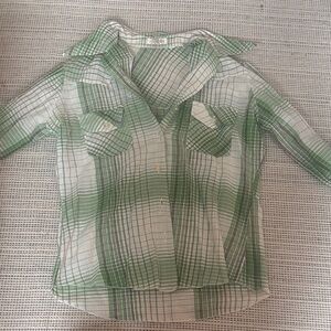 Sheer Green Plaid Button-Up Shirt